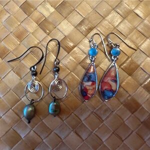 Colorful Teardrop and Spiral Earrings Set